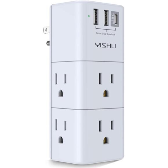 USB Multi Plug Outlet Extender - Surge Protector with Rotating Plug, 6 AC Plug - Picture 8 of 8